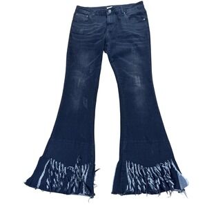 LUXE MODA Black Frayed Fringe Distressed Denim Jeans 10 Boho Chic Festival Fun